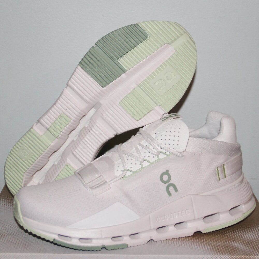 On Running White and Light Green Athletic Shoes